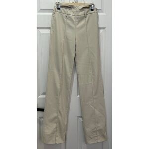 Hanwen New York 100% PU Leather Pants Sz XS Cream T-Back Belted Flared Designer